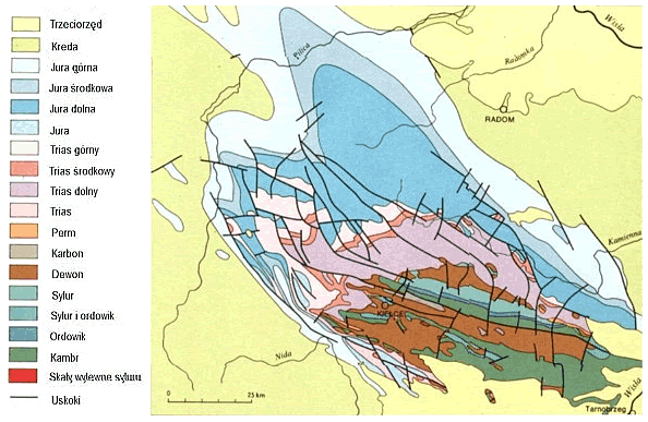 Uproszczona mapa geologiczna regionu świętokrzyskiego