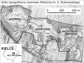 Szkic rezerwatu przyrody Wietrznia im. Z. Rubinowskiego w Kielcach