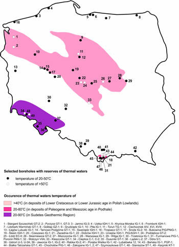 Occurrence of thermal waters in Poland