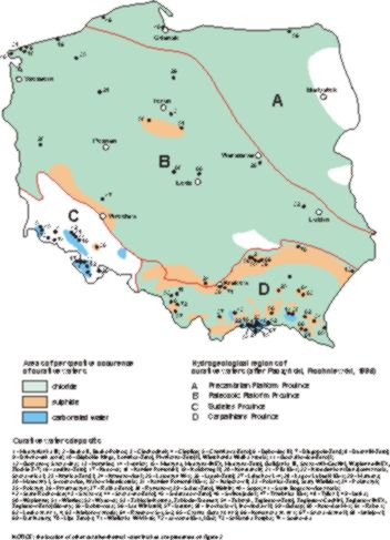 Occurrence of particular chemical types of curative and mineralised waters