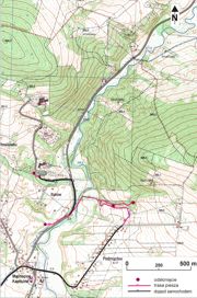 Mapa przełomowego odcinka doliny rzeki Lubrzanki w Mąchocicach – punkt wycieczkowy GŚ 2.1